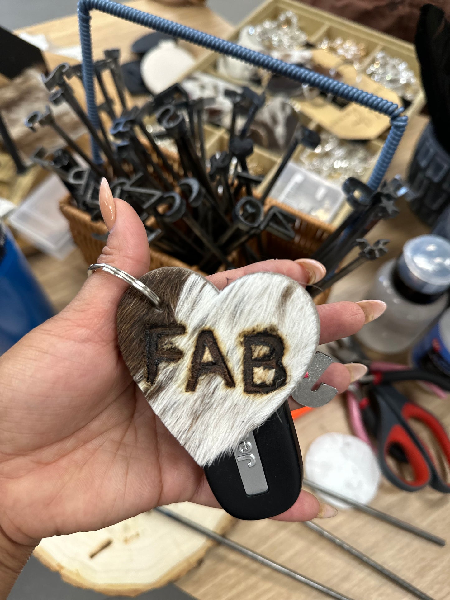 Cowhide Heart Keychain